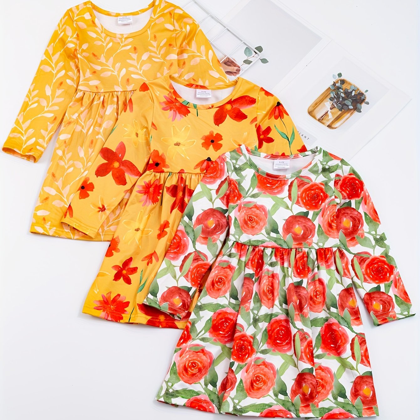 3pcs/set 3-Piece Sunflower and Polka Dot Stripe Princess Dress Set for Girls, Toddler Summer Clothes for Beach Vacation Party
