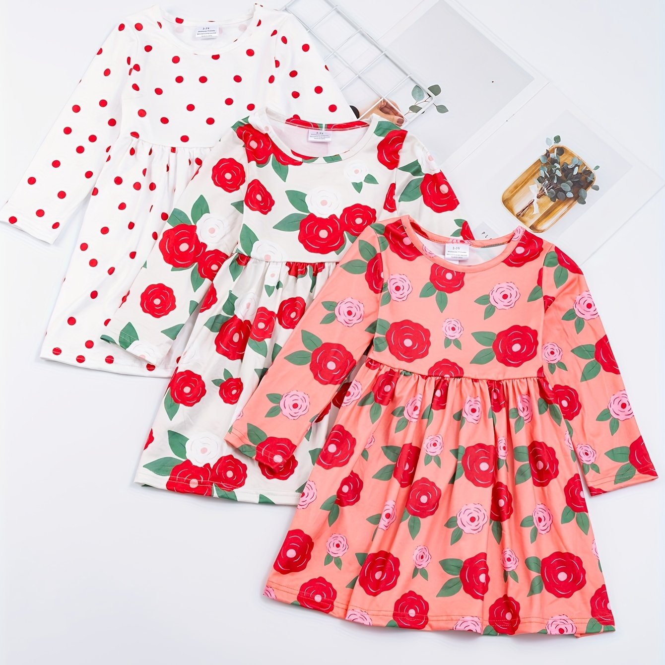 3pcs/set 3-Piece Sunflower and Polka Dot Stripe Princess Dress Set for Girls, Toddler Summer Clothes for Beach Vacation Party