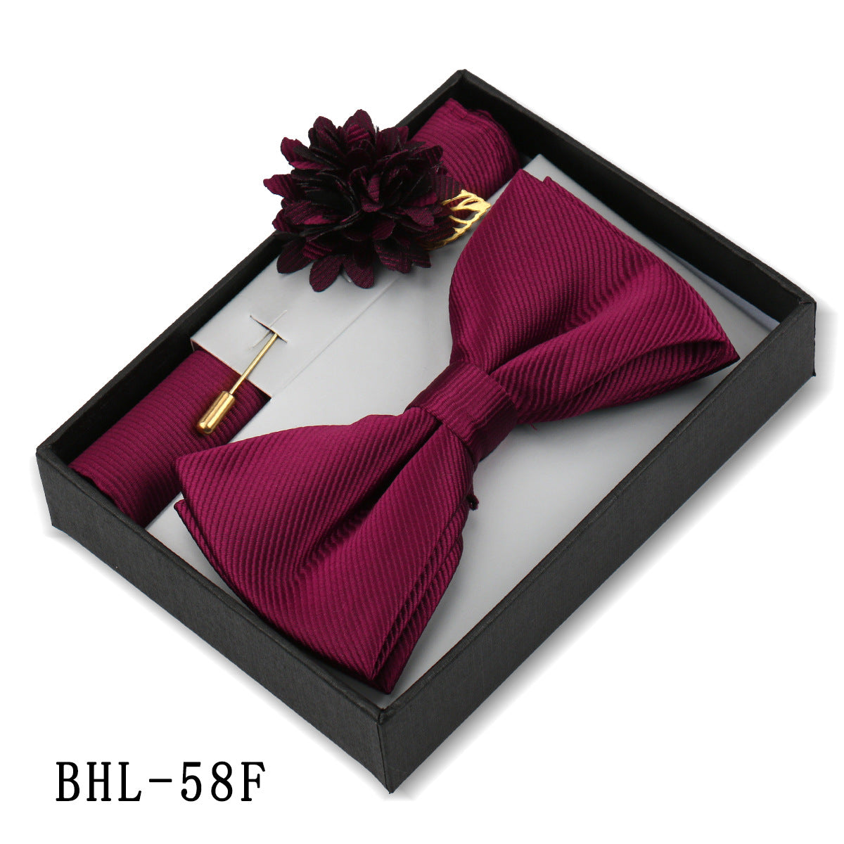 Mens Bow Tie, Pocket Square, And Brooch Gift Set 