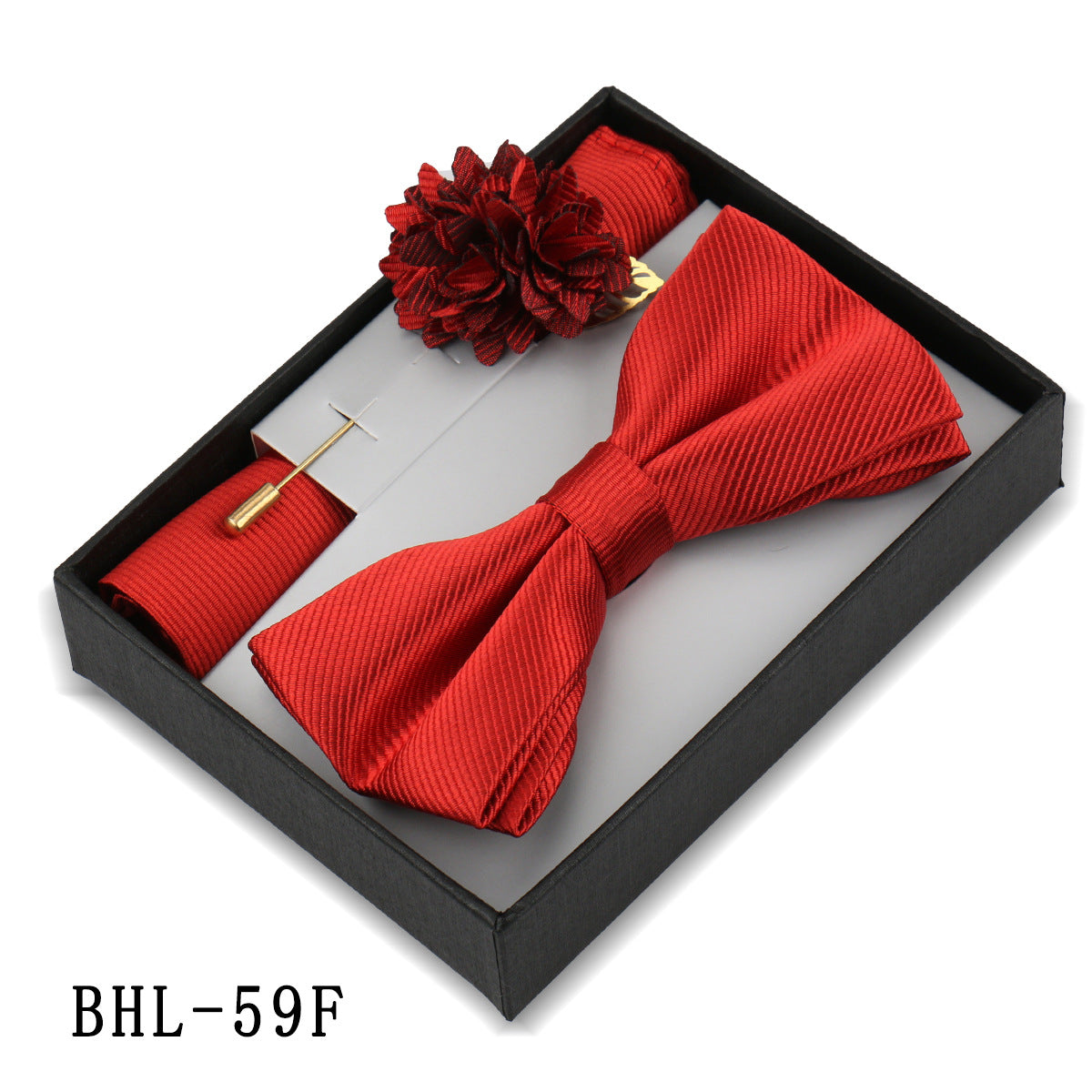 Mens Bow Tie, Pocket Square, And Brooch Gift Set 