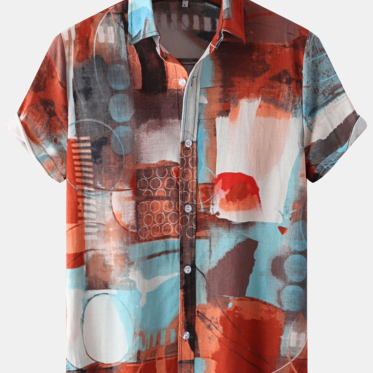 Men's Casual Flax Tie Dye Style Short Sleeve Shirt, Male Hawaiian Shirt For Summer Beach Vacation 