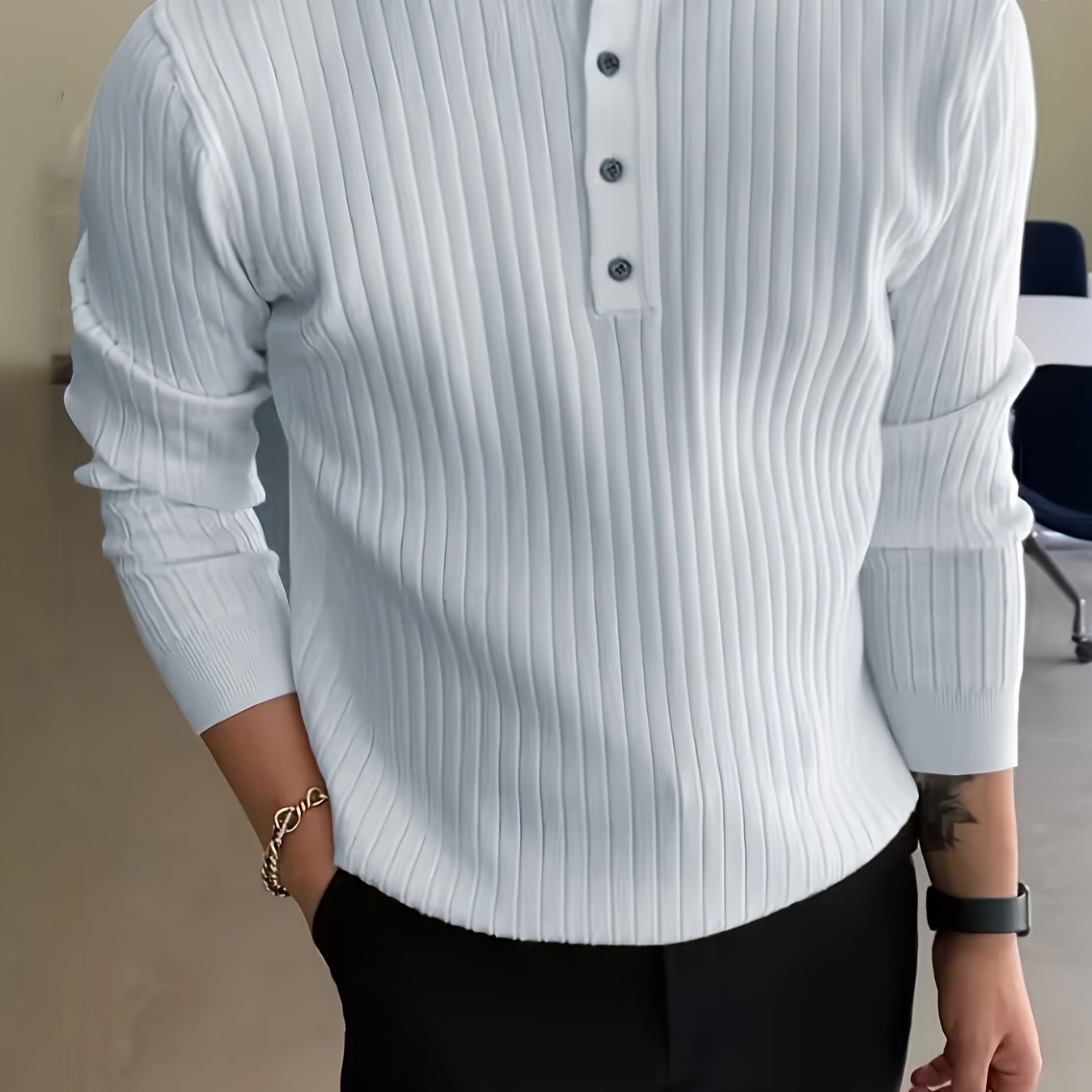 Mens Ultra-Soft Solid Knitted Ribbed Sweater - Thermal Insulation, Flexible Stretch, Classic V Neck, Easy Pullover - Designed for Men, Perfect for Fall and Winter Seasons