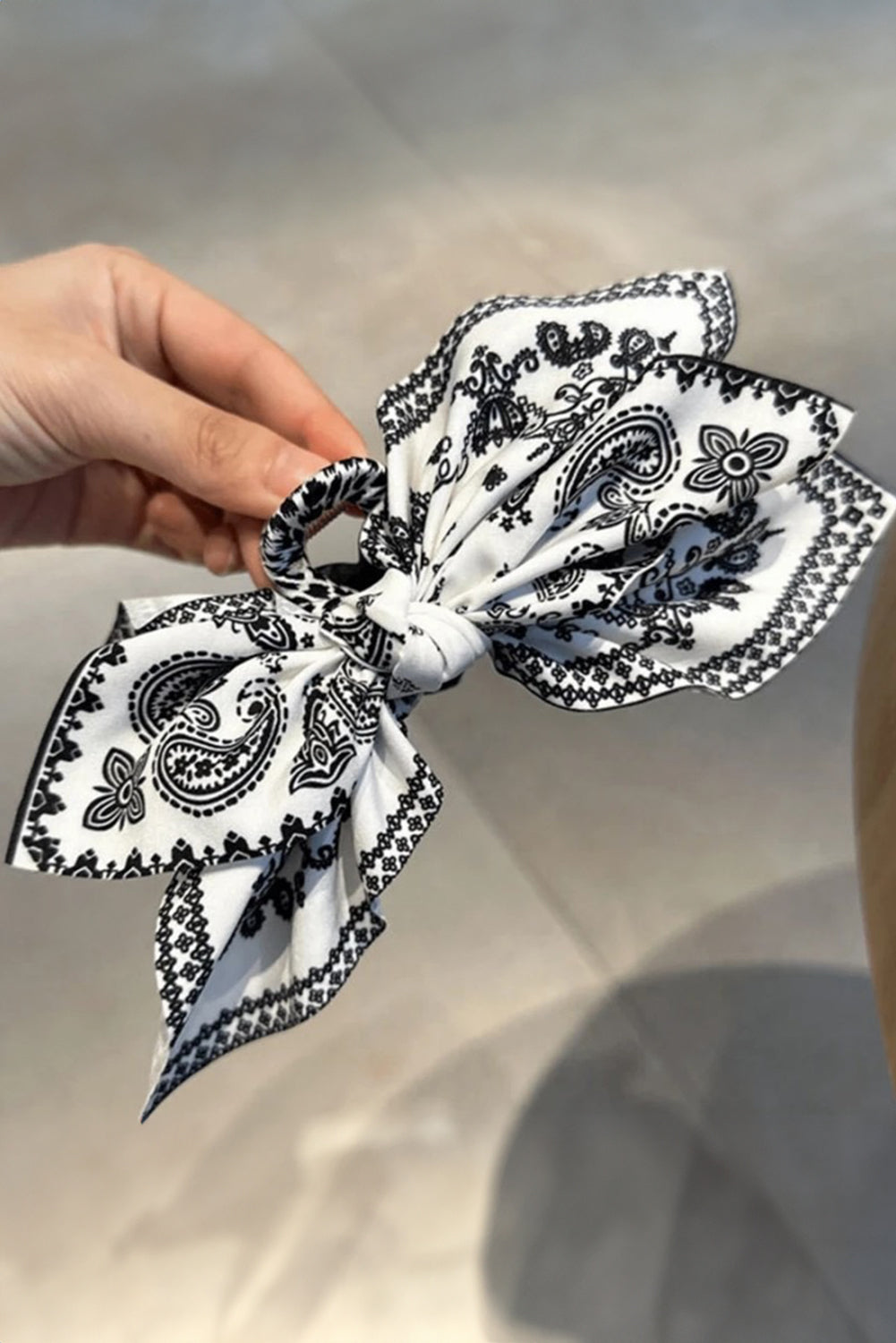 Black Paisley Floral Print Bow Knot Hair Clip 