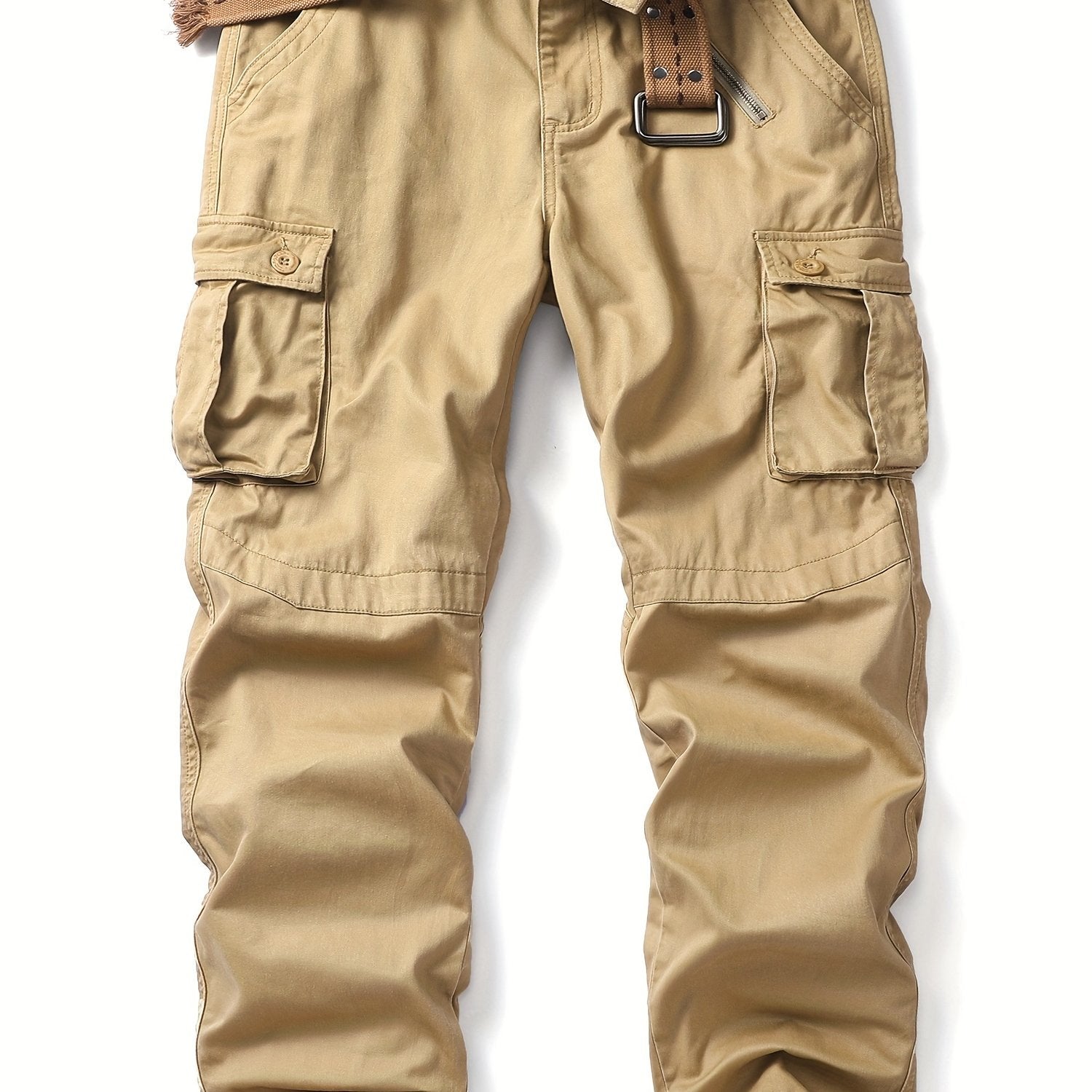 Relaxed Fit Mens Cotton Cargo Pants - Multiple Pockets, Non-Stretch Fabric, Machine Washable, Solid Color, Casual Style for All Seasons, Outdoor Hiking and Everyday Wear
