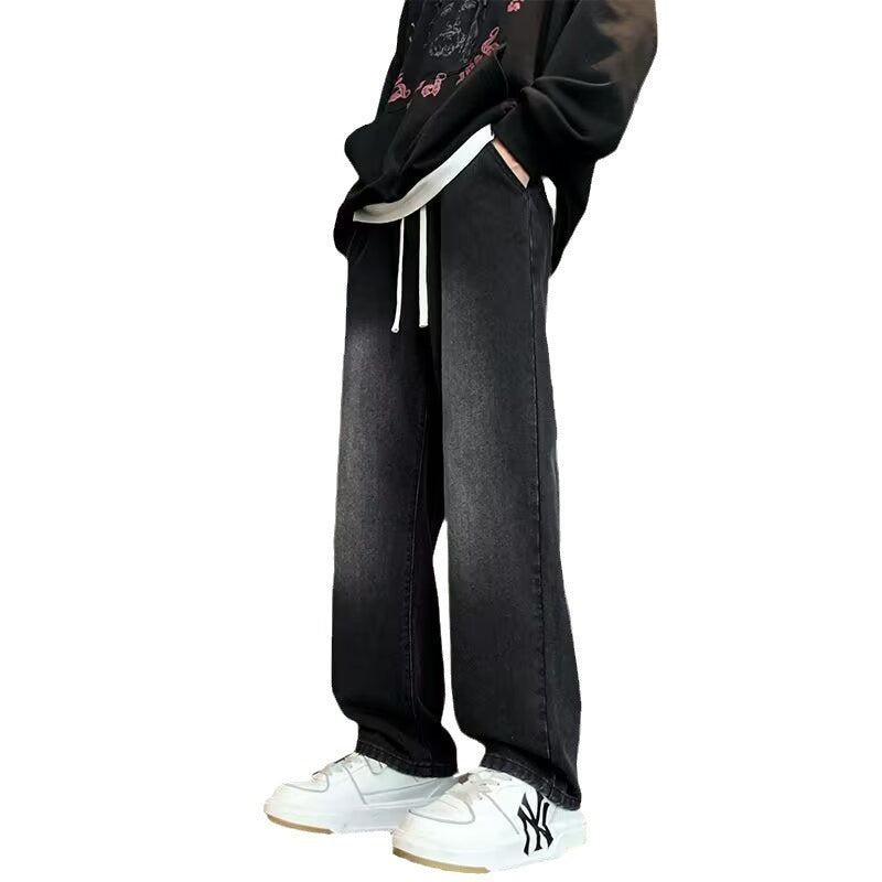 Japanese-style Drawstring Elastic-waist Jeans For Men 