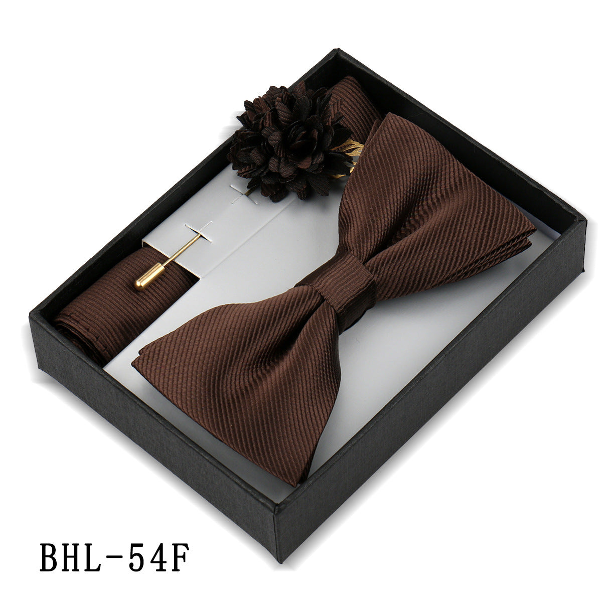Mens Bow Tie, Pocket Square, And Brooch Gift Set 