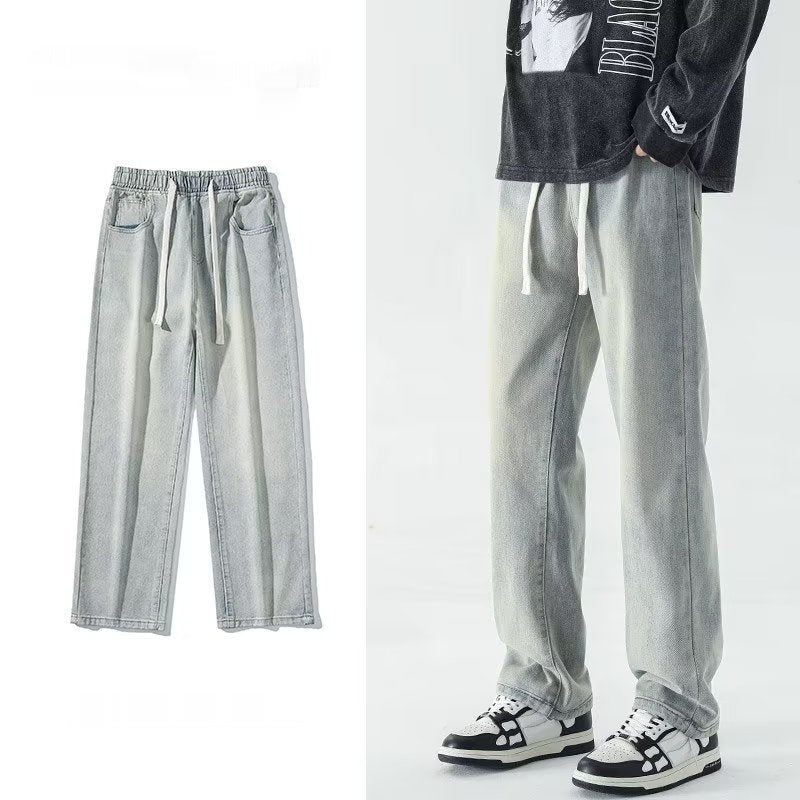 Japanese-style Drawstring Elastic-waist Jeans For Men 