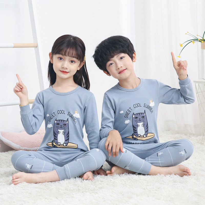 Children's Long Johns Top & Bottom Set Suit Pure Cotton Spring And Autumn Cotton Jersey Base Girls And Boys 
