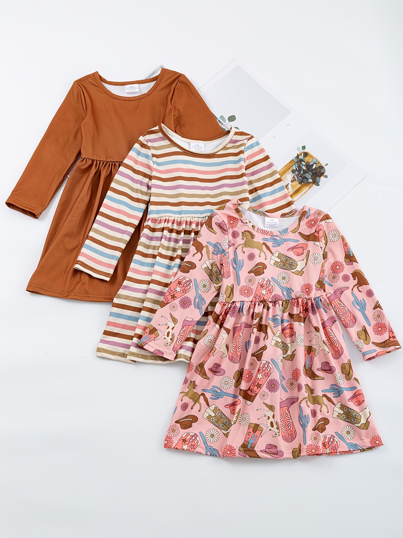 3pcs/set 3-Piece Sunflower and Polka Dot Stripe Princess Dress Set for Girls, Toddler Summer Clothes for Beach Vacation Party
