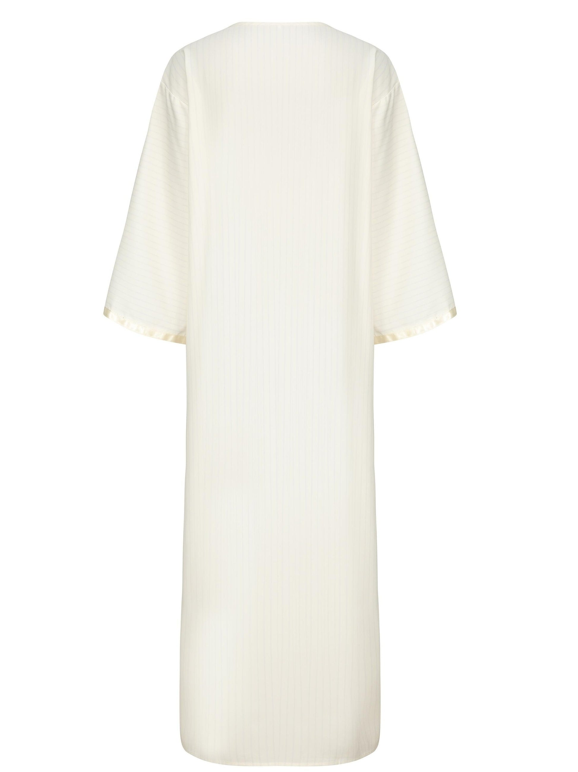 V-Neck Mens Elegant Muslim Dress - Polyester Saudi Arabic Robes Kurta with Ruffle Neck Embroidered Pattern - Loose Fit, Solid Color, Spring Wear, Non-Stretch, Woven Prayer Clothes