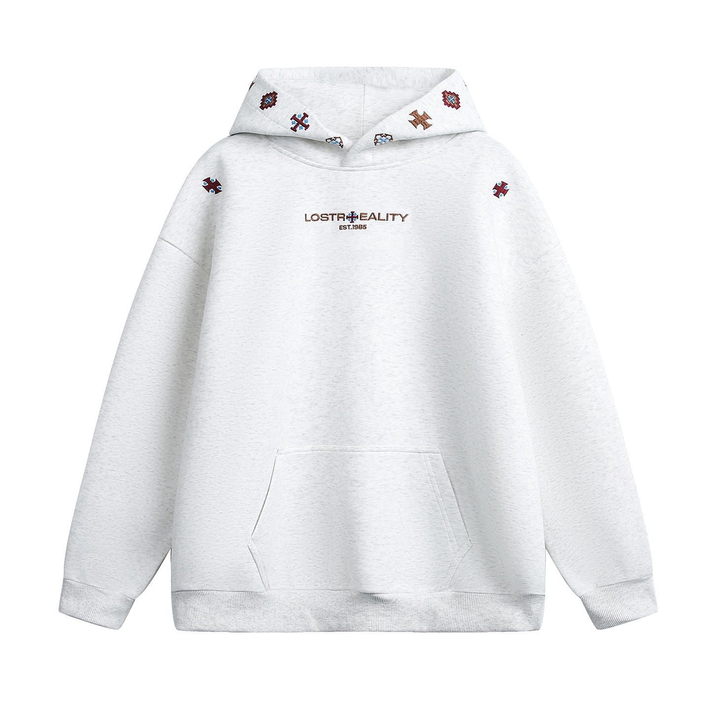 INS Ethnic-style Textured Embroidery Heavyweight Hooded Sweatshirt 