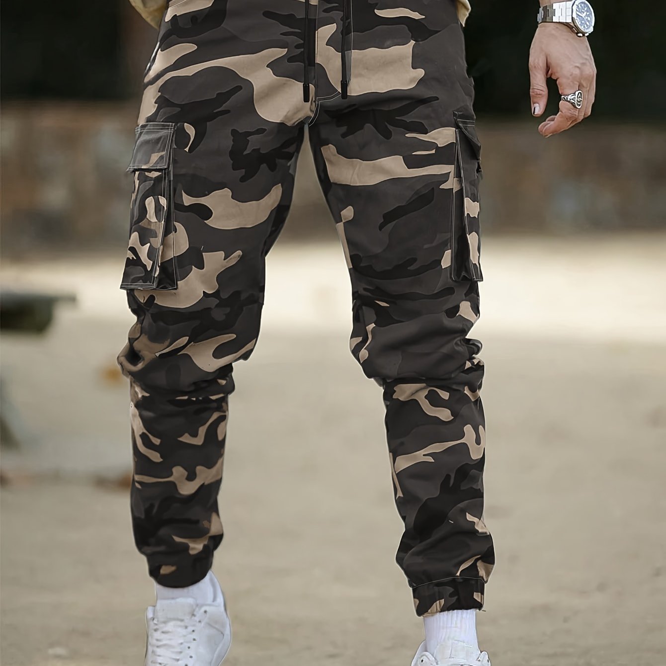 Mens Camouflage Cargo Pants - Comfortable Cotton Blend, Multi-Pocket Design, Ideal for Casual Outdoor Settings & Streetwear