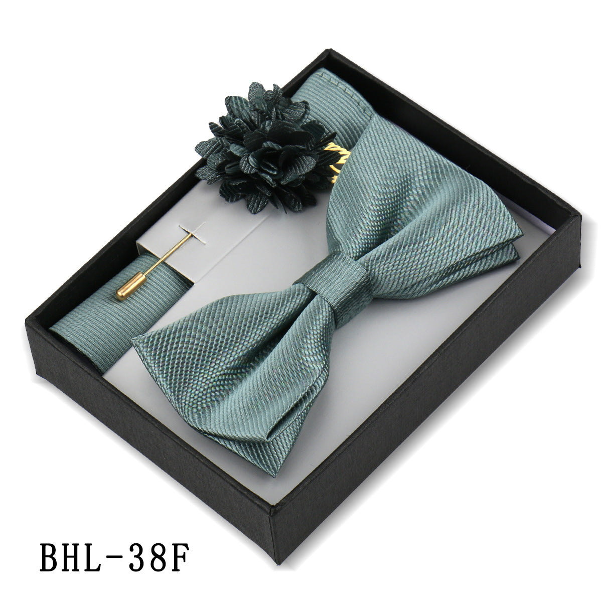 Mens Bow Tie, Pocket Square, And Brooch Gift Set 