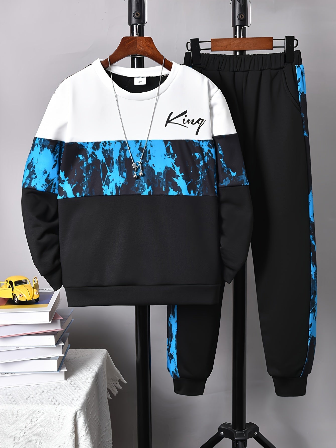 Boy's KING Print Outfit 2pcs, Sweatshirt & Sweatpants Set, Camouflage Pattern Kid's Clothes For Spring Fall Daily & Outdoor Wear