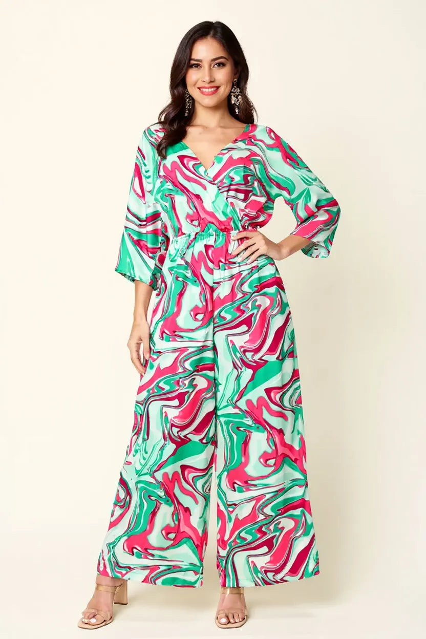 Double Take Full Size Half Sleeve Wide Leg Jumpsuit – Leopard