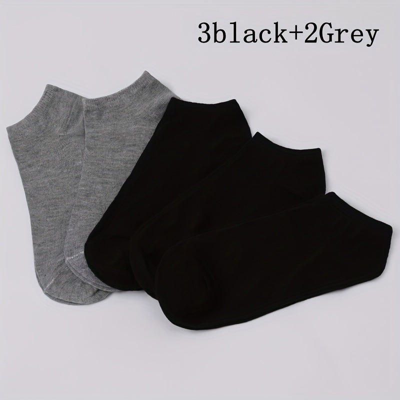 5 Pairs/Lot Unisex Casual Plain Color Sports Socks, Thin Breathable Comfy Low Cut Ankle Socks For Women Men, Invisible Socks, Black White Gray