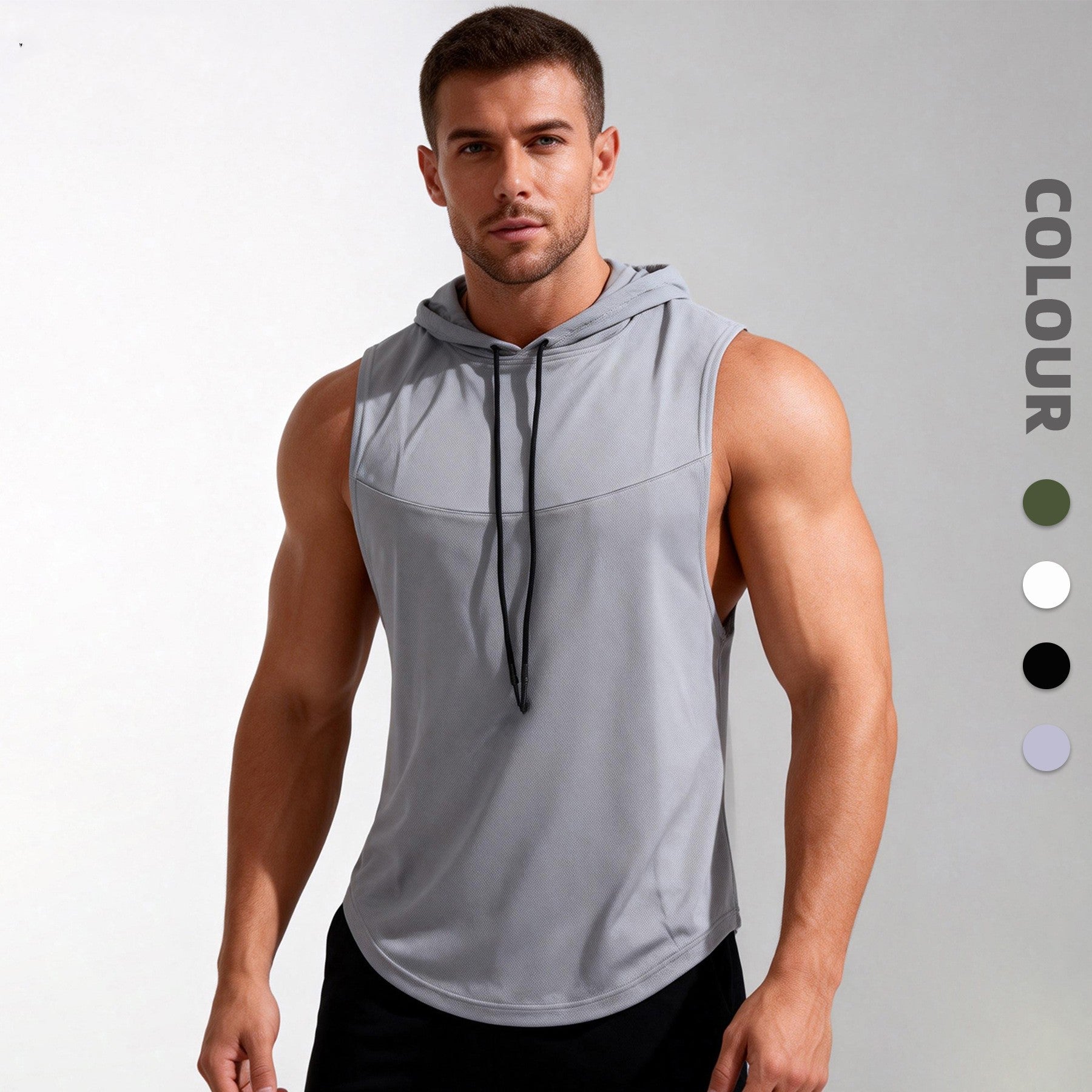 Men's High-Elastic Breathable Fitness Vest With Hood 