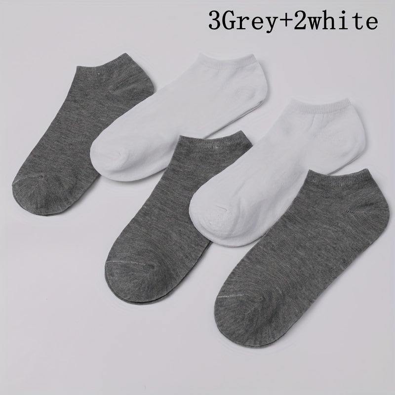 5 Pairs/Lot Unisex Casual Plain Color Sports Socks, Thin Breathable Comfy Low Cut Ankle Socks For Women Men, Invisible Socks, Black White Gray