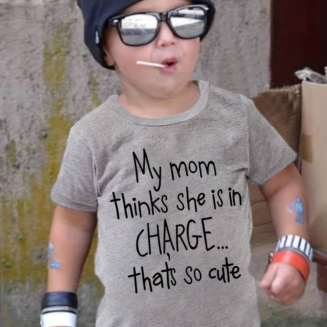 "My Mom Thinks She Is In Charge...That's So Cute" Crew Neck T-shirt Tops Casual Soft Comfortable Boys And Girls Summer Clothes