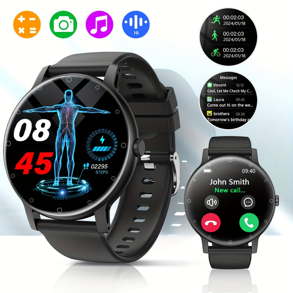 1pc Hailiases Smart Watch 1.39'' Full Touch Screen, Sleep Tracker, Wireless Calling, Music Control, 100+ Sports Modes, AI Voice Control, Fitness Bracelet, Rechargeable 200mAh Battery, Non-Waterproof, Compatible with Android/i