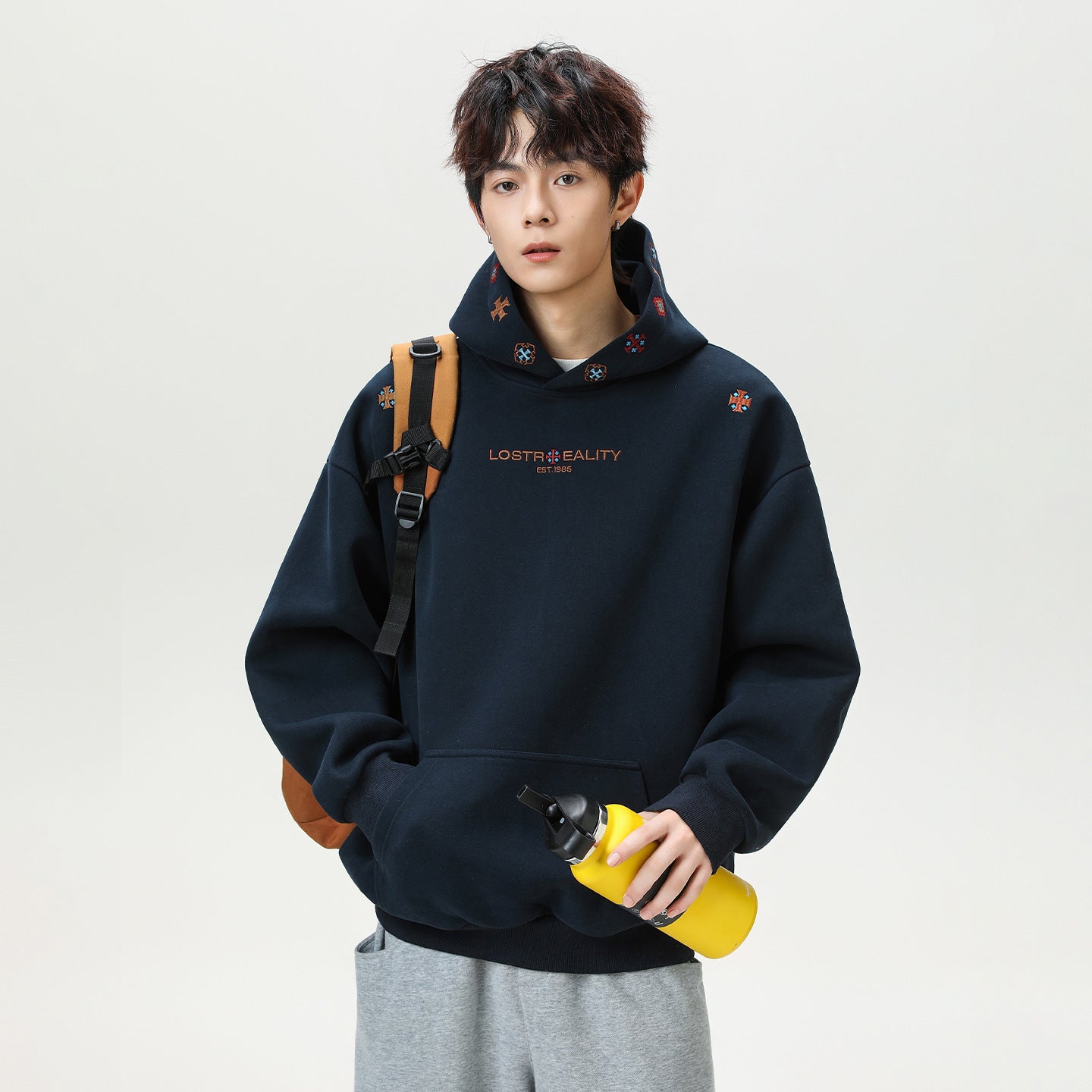 INS Ethnic-style Textured Embroidery Heavyweight Hooded Sweatshirt 