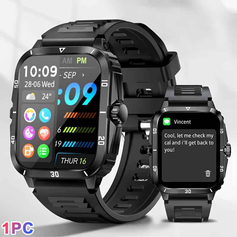 1pc 2.01" Large Screen Smart Watch, 3ATM Indoor And Outdoor Swimming Sports Fitness Wrist Watch, With Voice Assistant, 430mAh Battery Man Women Smart Watch