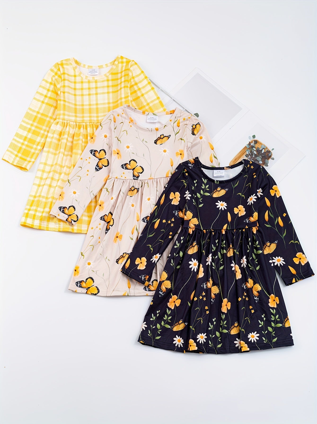 3pcs/set 3-Piece Sunflower and Polka Dot Stripe Princess Dress Set for Girls, Toddler Summer Clothes for Beach Vacation Party