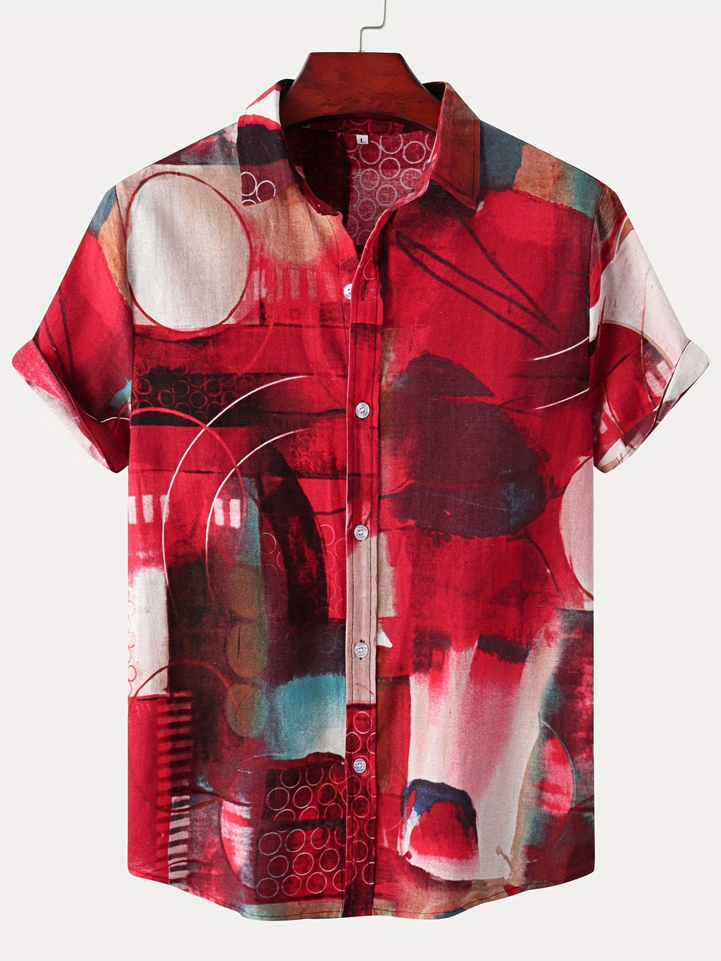 Men's Casual Flax Tie Dye Style Short Sleeve Shirt, Male Hawaiian Shirt For Summer Beach Vacation 