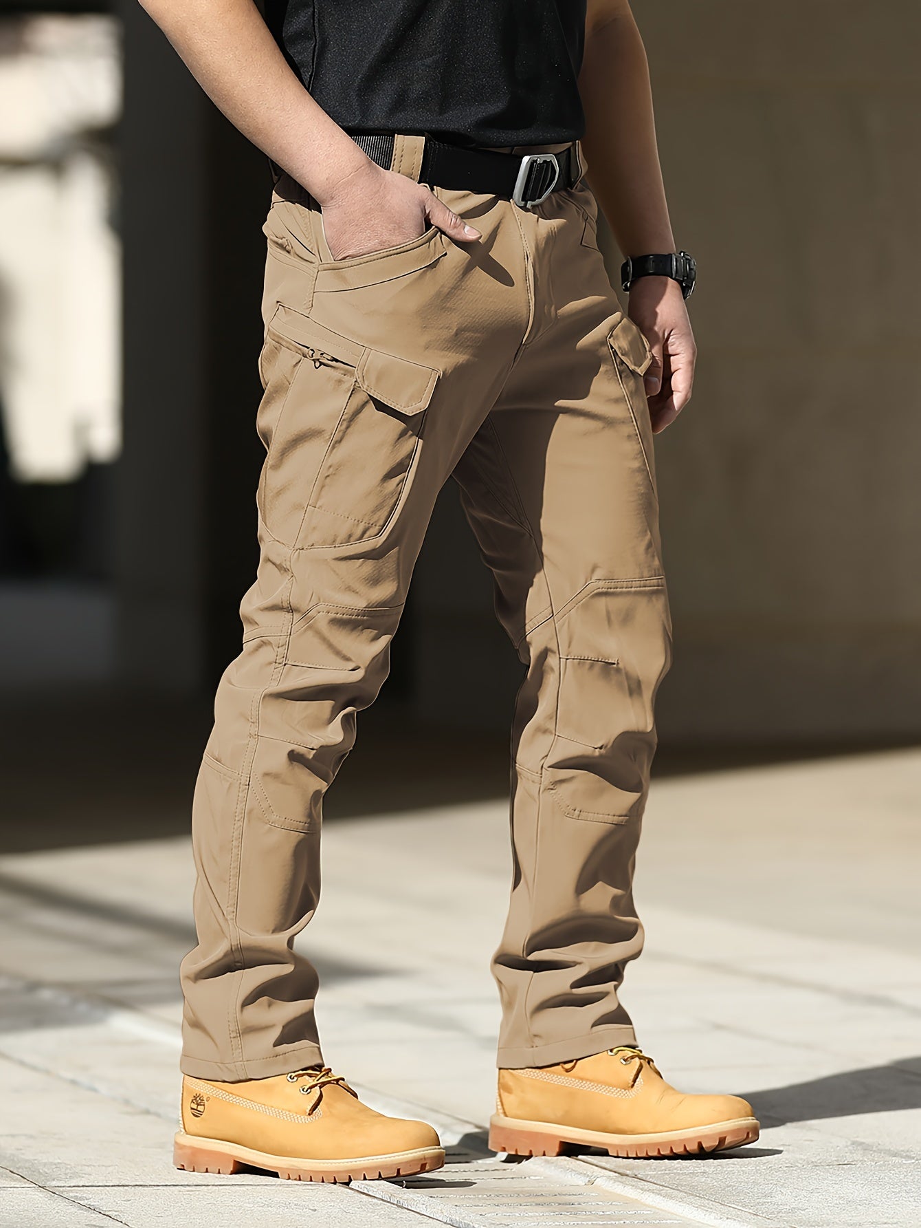 Multi Pocket Men's Tactical Pants, Loose Casual Outdoor Pants, Mens Cargo Wear-resistant Pants For Hiking