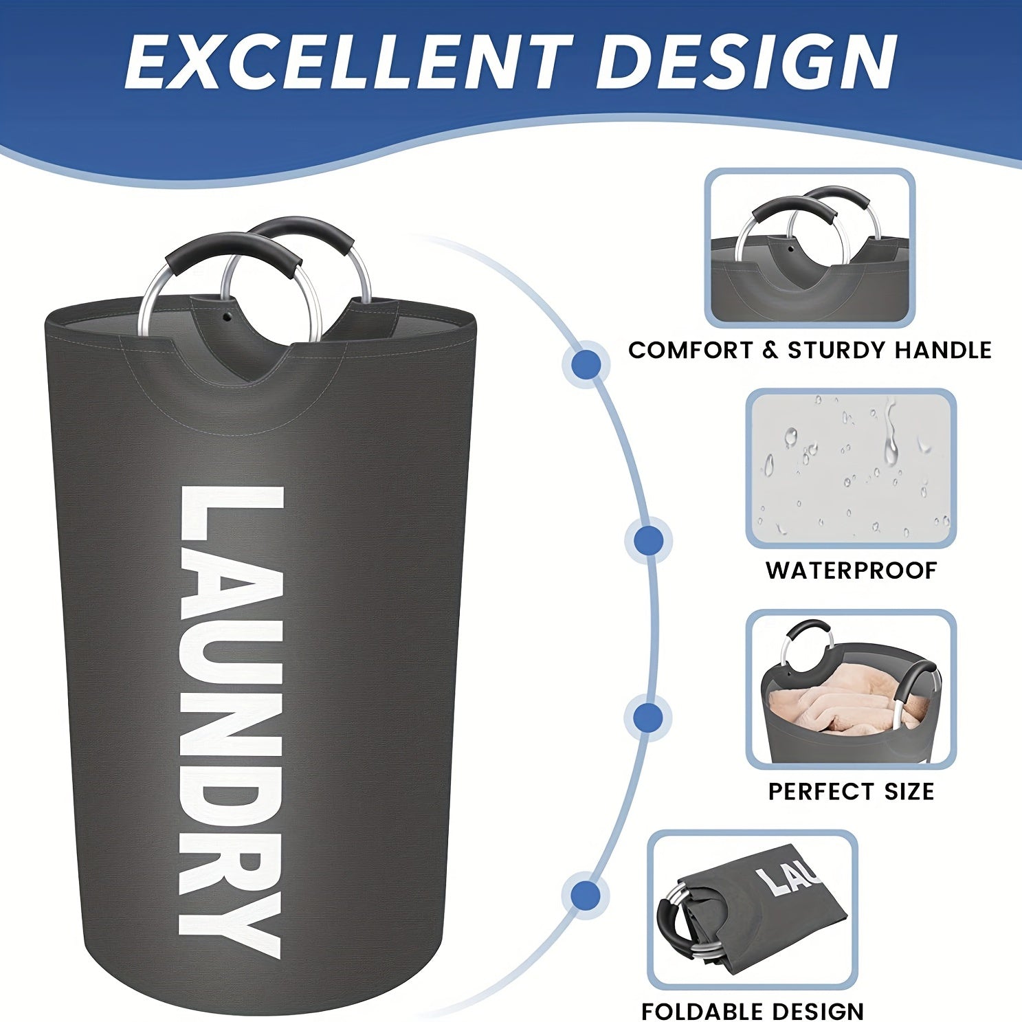 1pc Premium Waterproof Laundry Basket with Comfortable Padded Handles - Collapsible & Stable Clothes Hamper for Effortless Storage and Perfect Standing - Ideal for Space-Saving Solutions