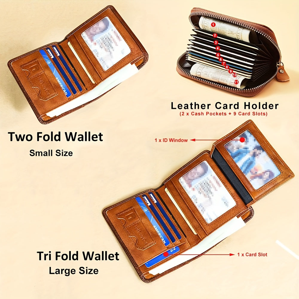 1pc CIEPHIA Card Holder or RFID Blocking Wallet for Men - Slim Minimalist Vintage Leather Wallet with Anti-Theft, Genuine Cowhide, Compact Bi/Fold Design, ID Window - Gifts for Dad, Husband, Boyfriend - RFID Protection, Durab