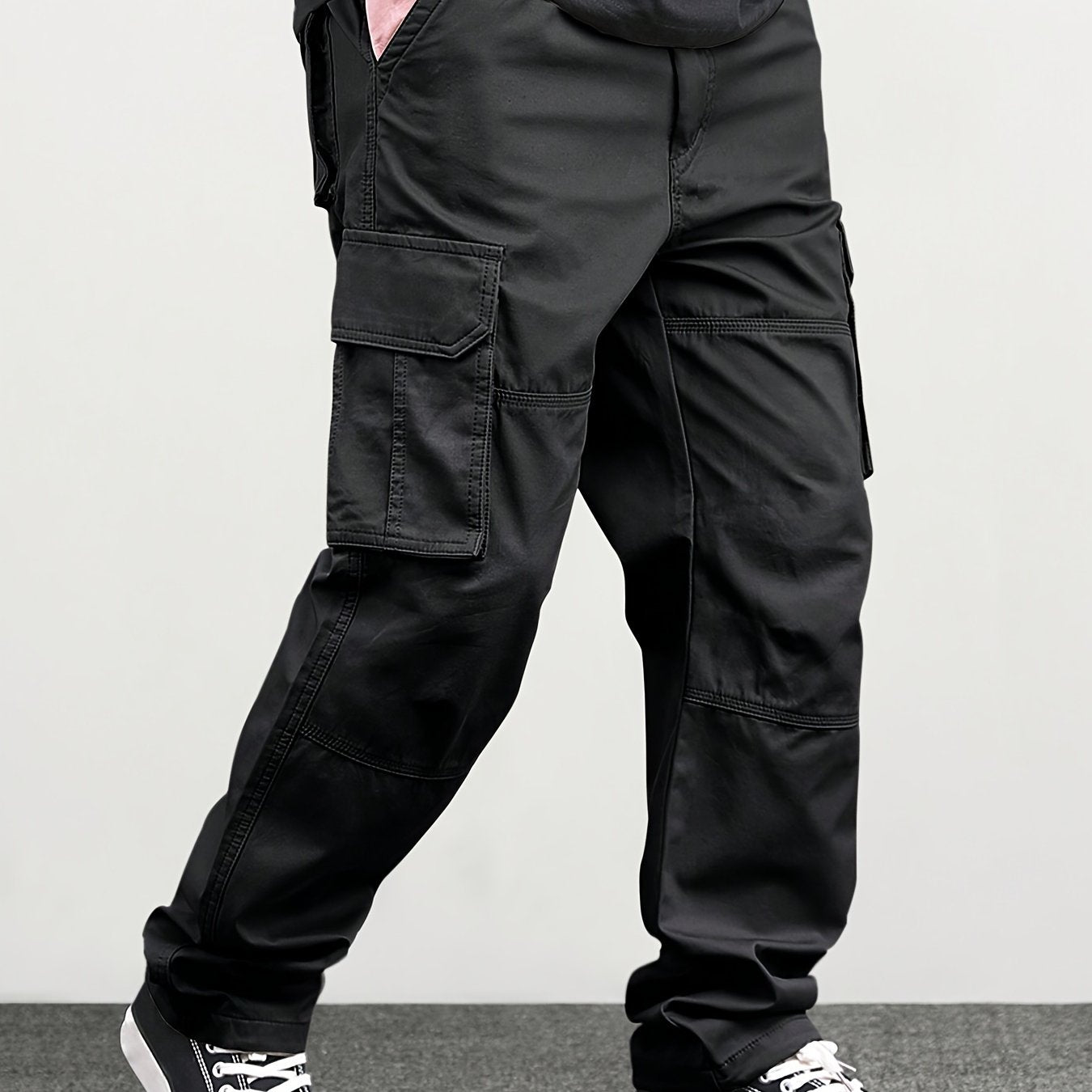 Mens Classic Solid Color Cargo Pants - Multiple Flap Pockets, Straight-Leg, Drawstring Elastic Waist, Loose Fit for Ultimate Comfort - Perfect for Hiking, Fishing, Streetwear, Outdoor Camping, Weekend Casual Style, All-Season