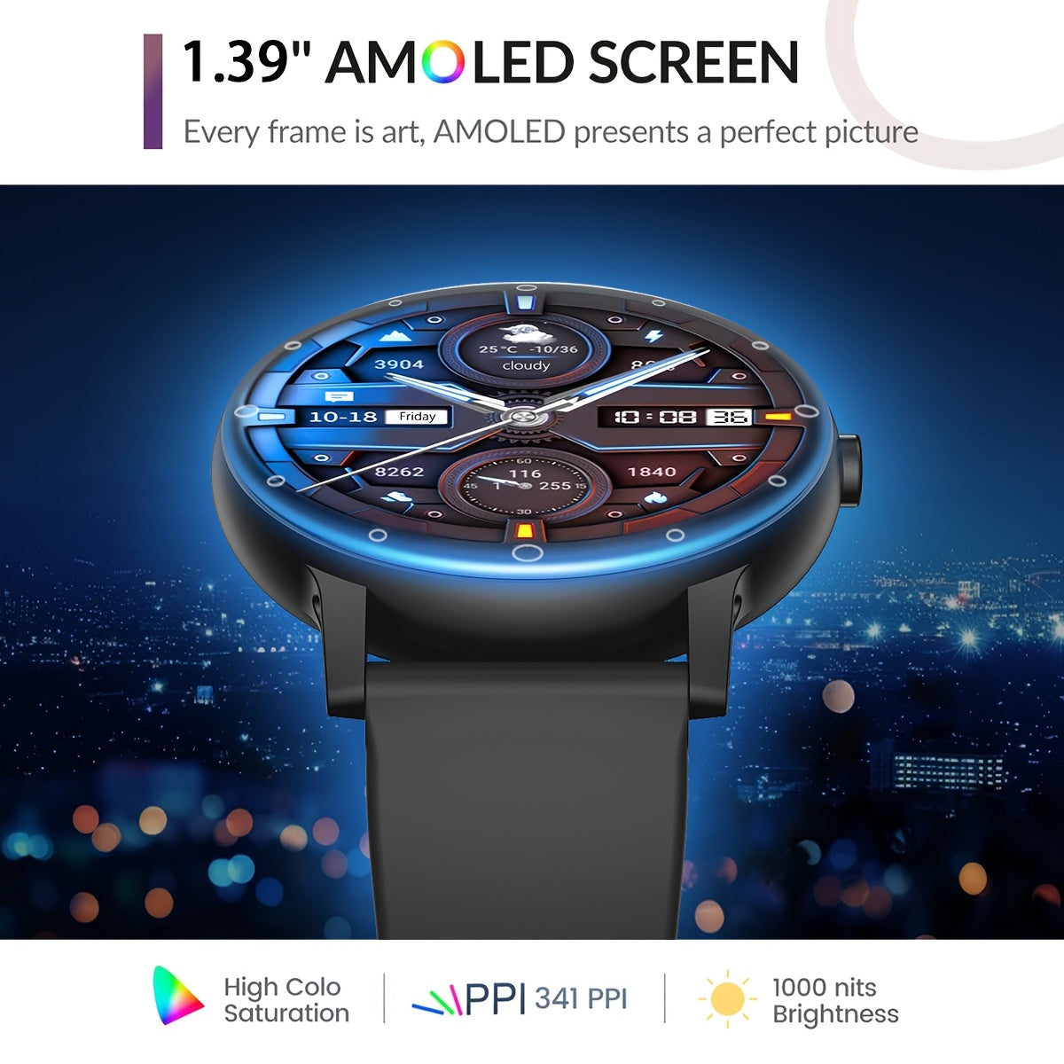 1pc Hailiases Smart Watch 1.39'' Full Touch Screen, Sleep Tracker, Wireless Calling, Music Control, 100+ Sports Modes, AI Voice Control, Fitness Bracelet, Rechargeable 200mAh Battery, Non-Waterproof, Compatible with Android/i