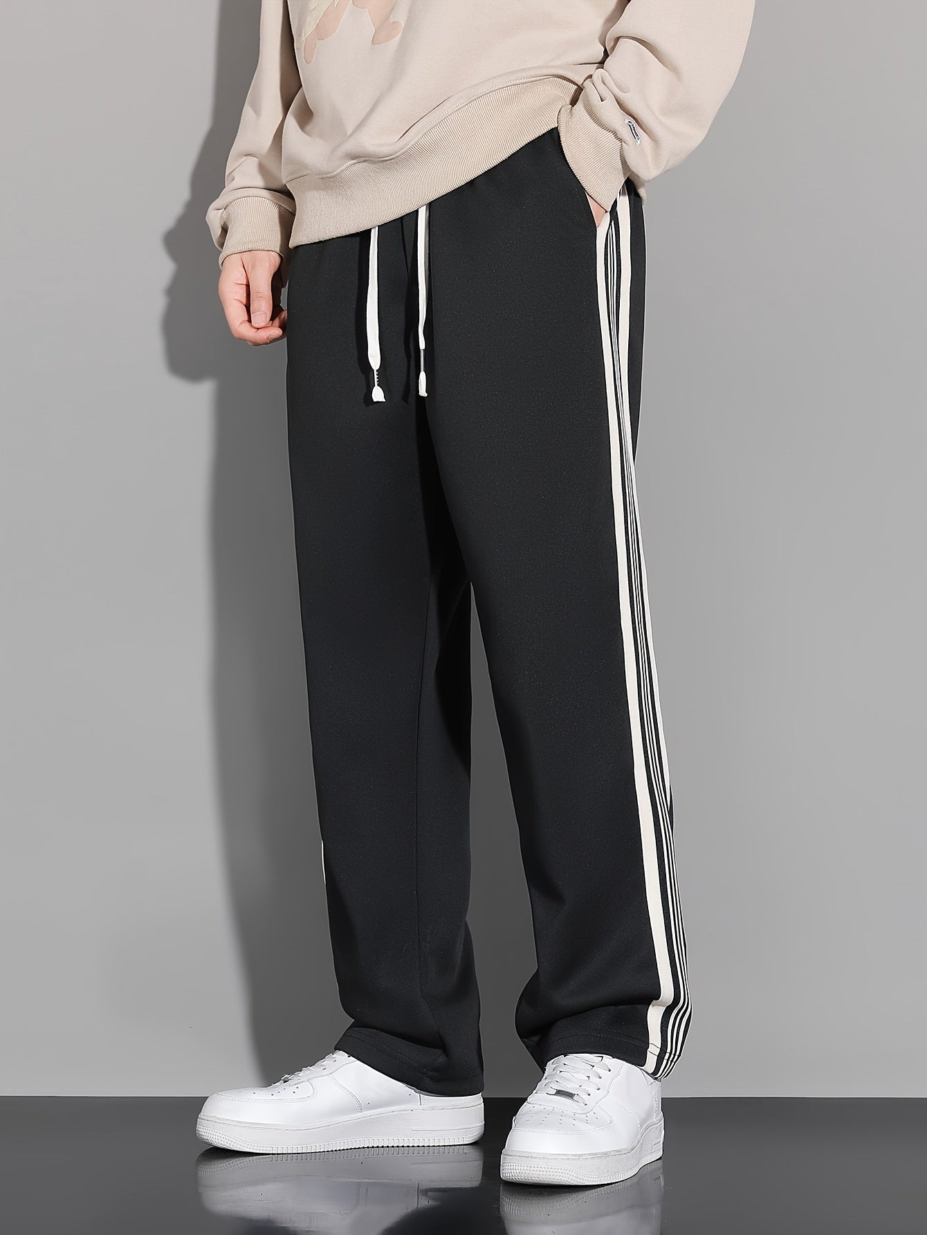 Mens Track Pants - Ultra-Comfortable Fit, Stretchy Elastic Waistband, White Side Stripe Accent, Versatile Sports & Leisure Wear - Perfect for Casual Occasions, Timeless Black Color, Sports Trousers for Men