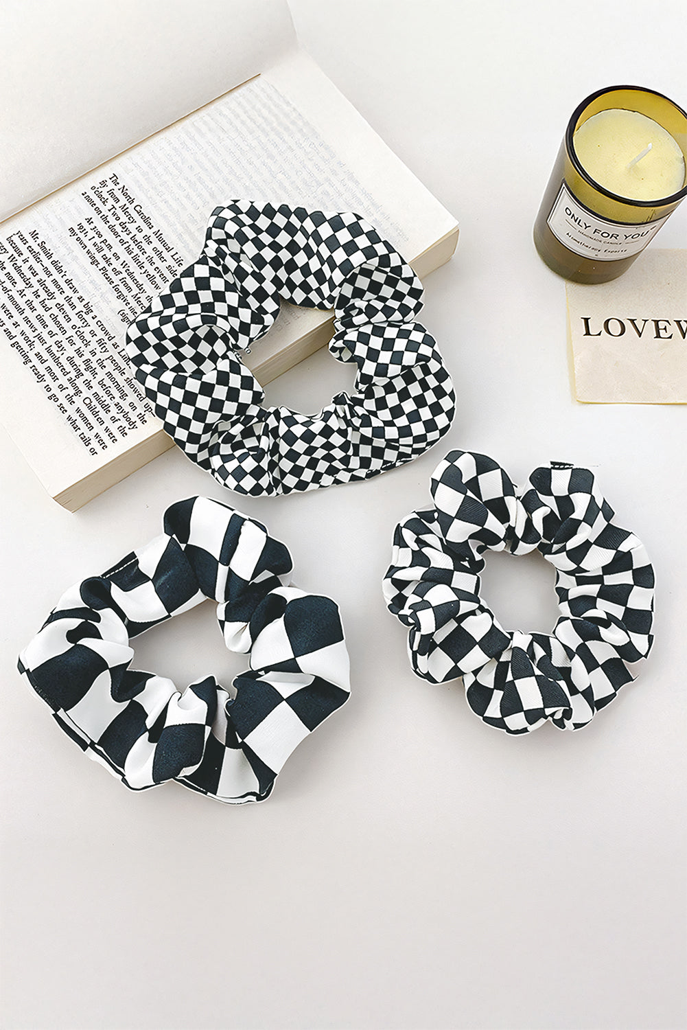 Black Checkered Cloth Hair Scrunchie 