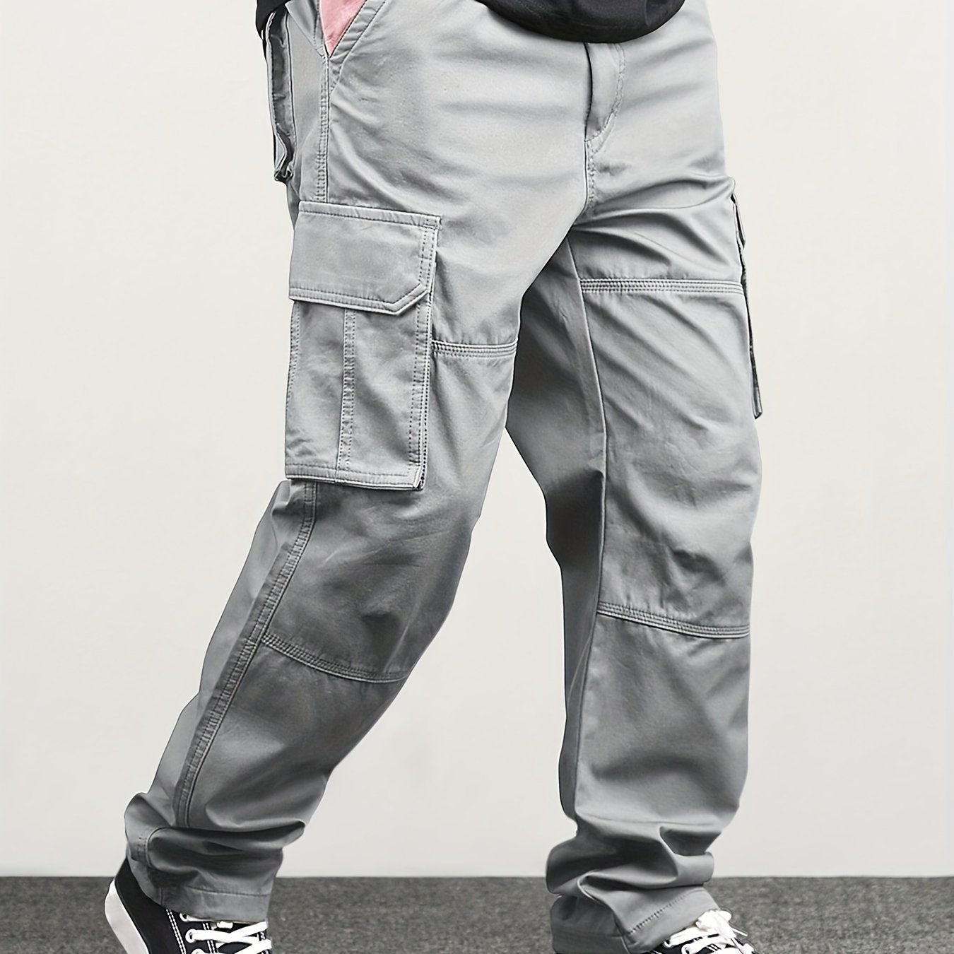 Mens Classic Solid Color Cargo Pants - Multiple Flap Pockets, Straight-Leg, Drawstring Elastic Waist, Loose Fit for Ultimate Comfort - Perfect for Hiking, Fishing, Streetwear, Outdoor Camping, Weekend Casual Style, All-Season