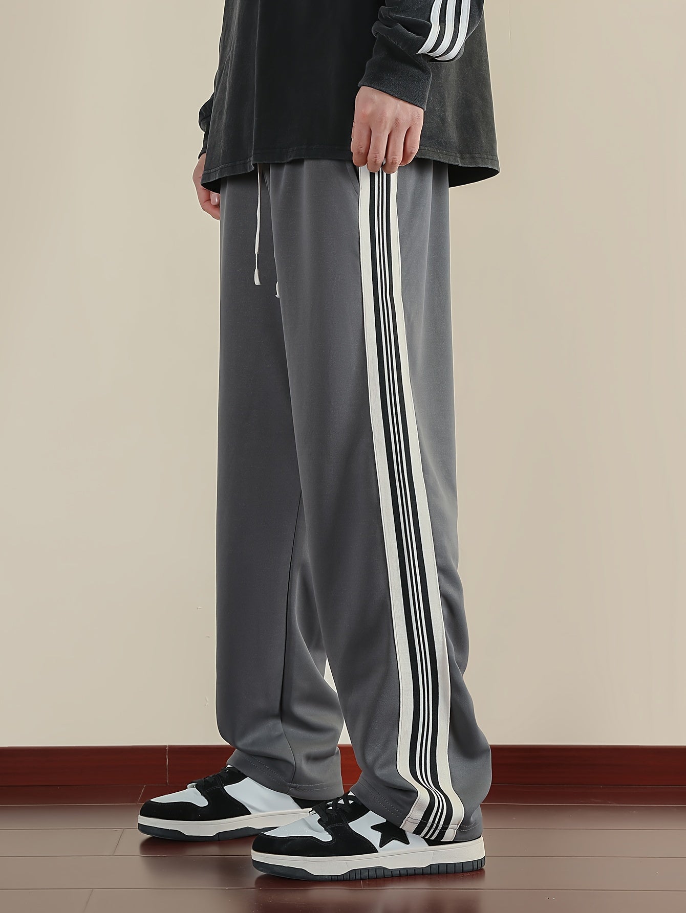 Mens Track Pants - Ultra-Comfortable Fit, Stretchy Elastic Waistband, White Side Stripe Accent, Versatile Sports & Leisure Wear - Perfect for Casual Occasions, Timeless Black Color, Sports Trousers for Men