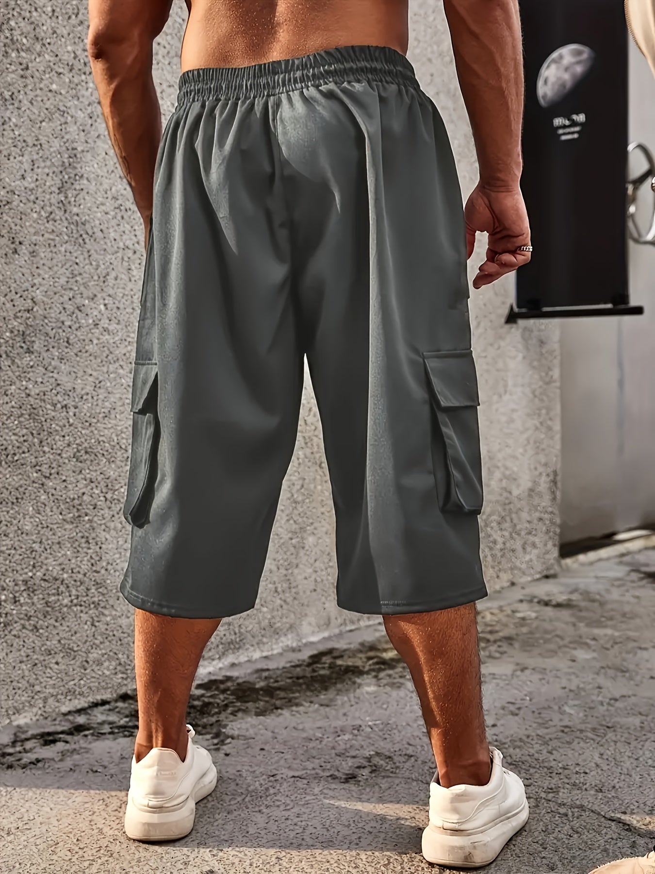 Plus Size Mens Large Casual Cargo Pants - Drawstring Waist, Loose Fit, Comfy Breathable Polyester Fabric, Multiple Pockets, Machine Washable, Solid Color, Perfect for Basketball and Everyday Wear