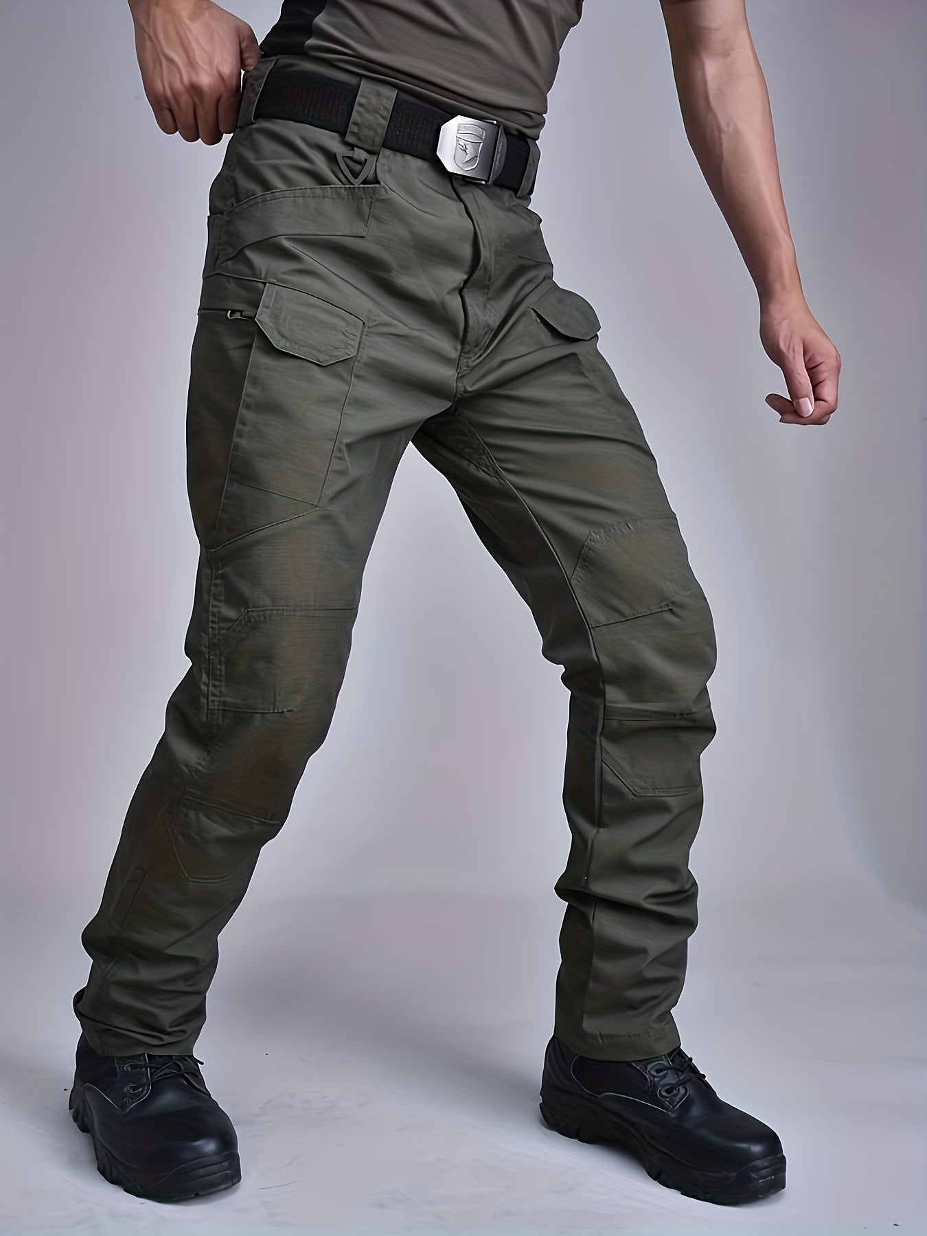 Mens Regular Fit Casual Cargo Pants - Quick-Dry, Breathable, and Comfortable for Hiking and Camping - Polyester, Machine Washable, Solid Color, and Multi-Pocket Design for All-Season Outdoor Activities