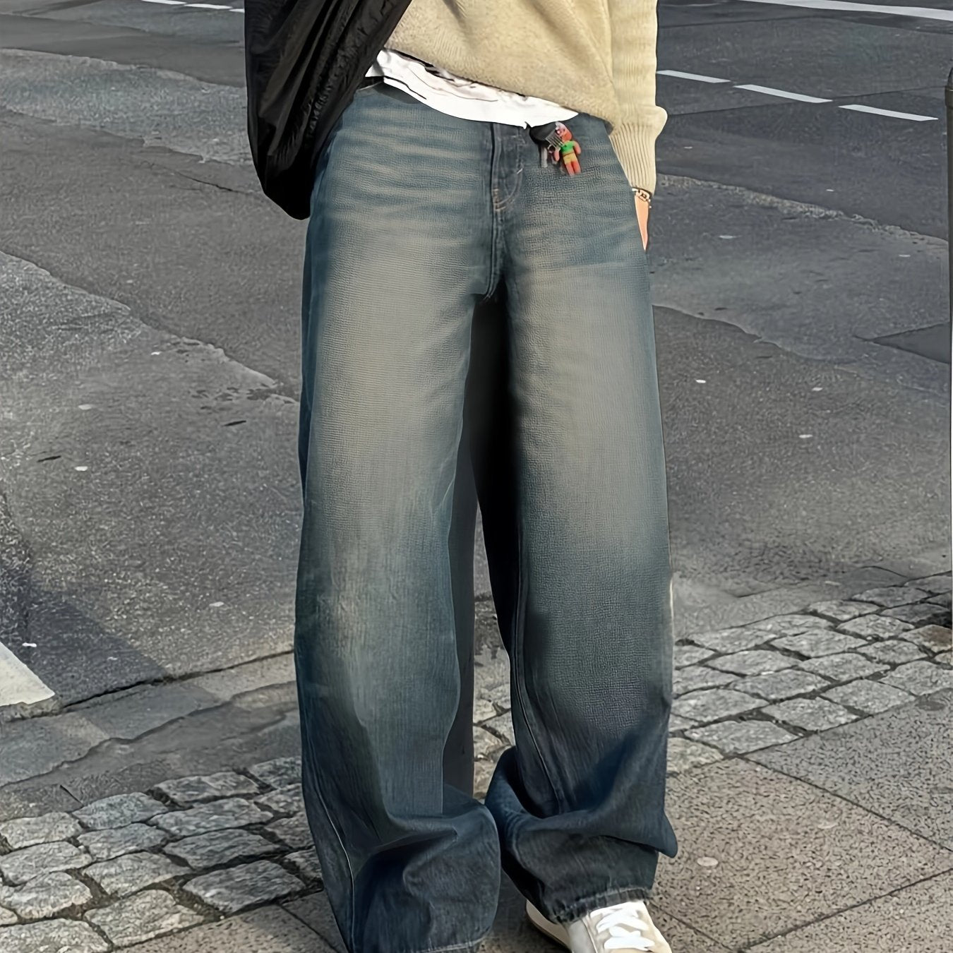 Mens Loose Fit Wide Leg Jeans - Comfortable Non-Stretch Denim Pants for All Seasons - Machine Washable, Street Style Fashion for Adults