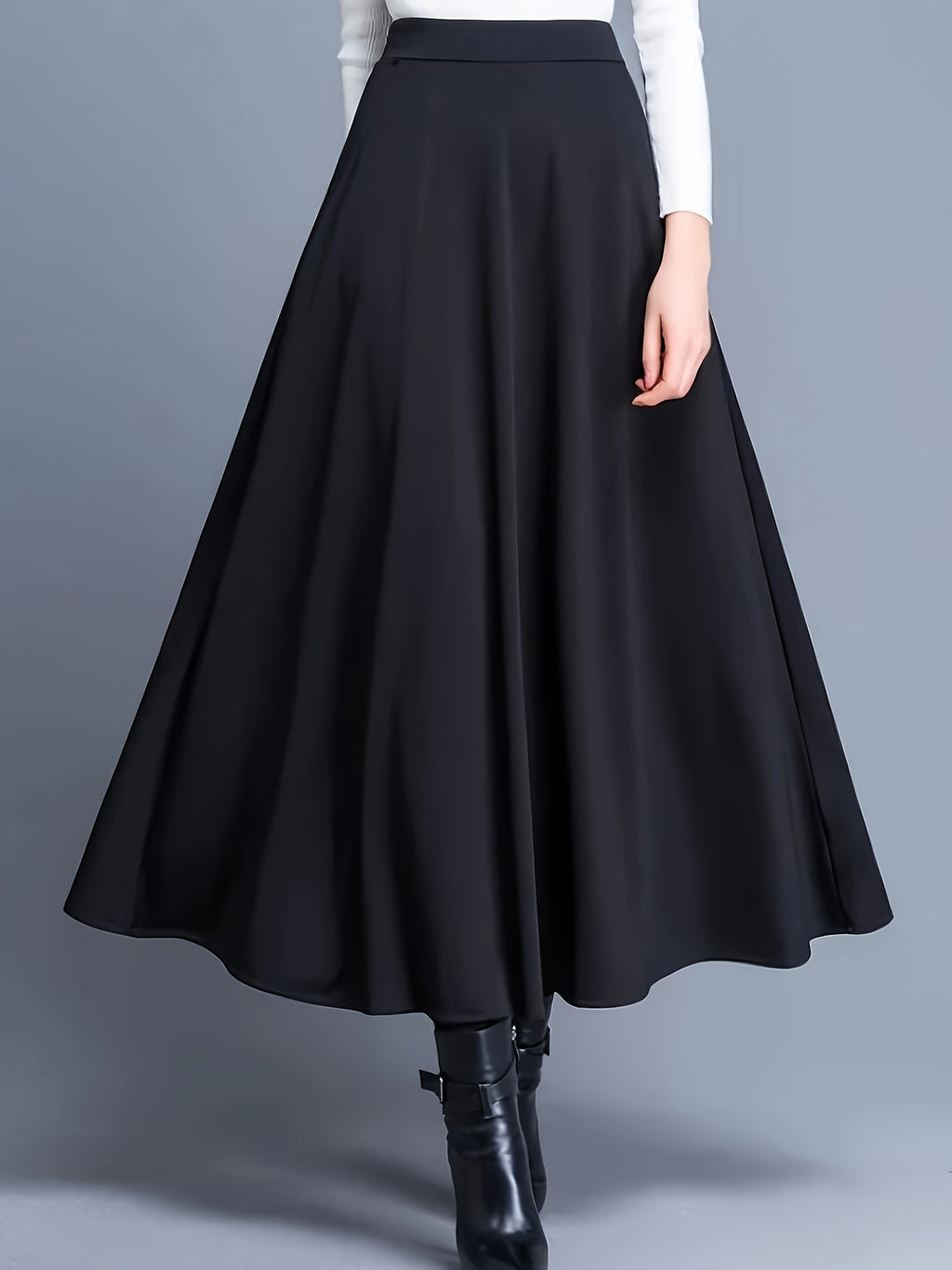 Women's Elegant Skirt, Plus Size Solid High Waist A-line Maxi Skirt With Pockets