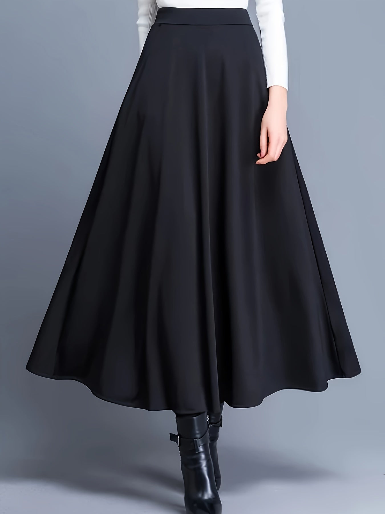Women's Elegant Skirt, Plus Size Solid High Waist A-line Maxi Skirt With Pockets