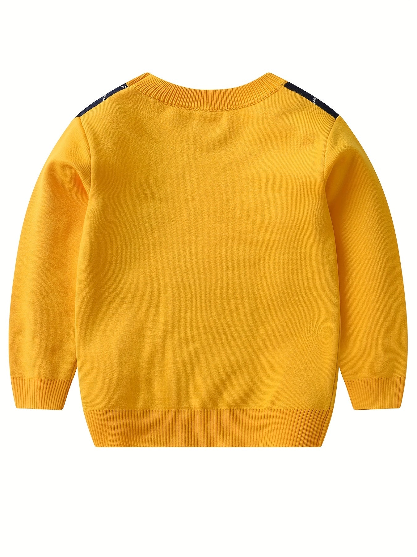 Boys Argyle Pattern Sweater Round Neck Long Sleeve Stretch Warm Knit Pullover Top Kids Clothes Outdoor