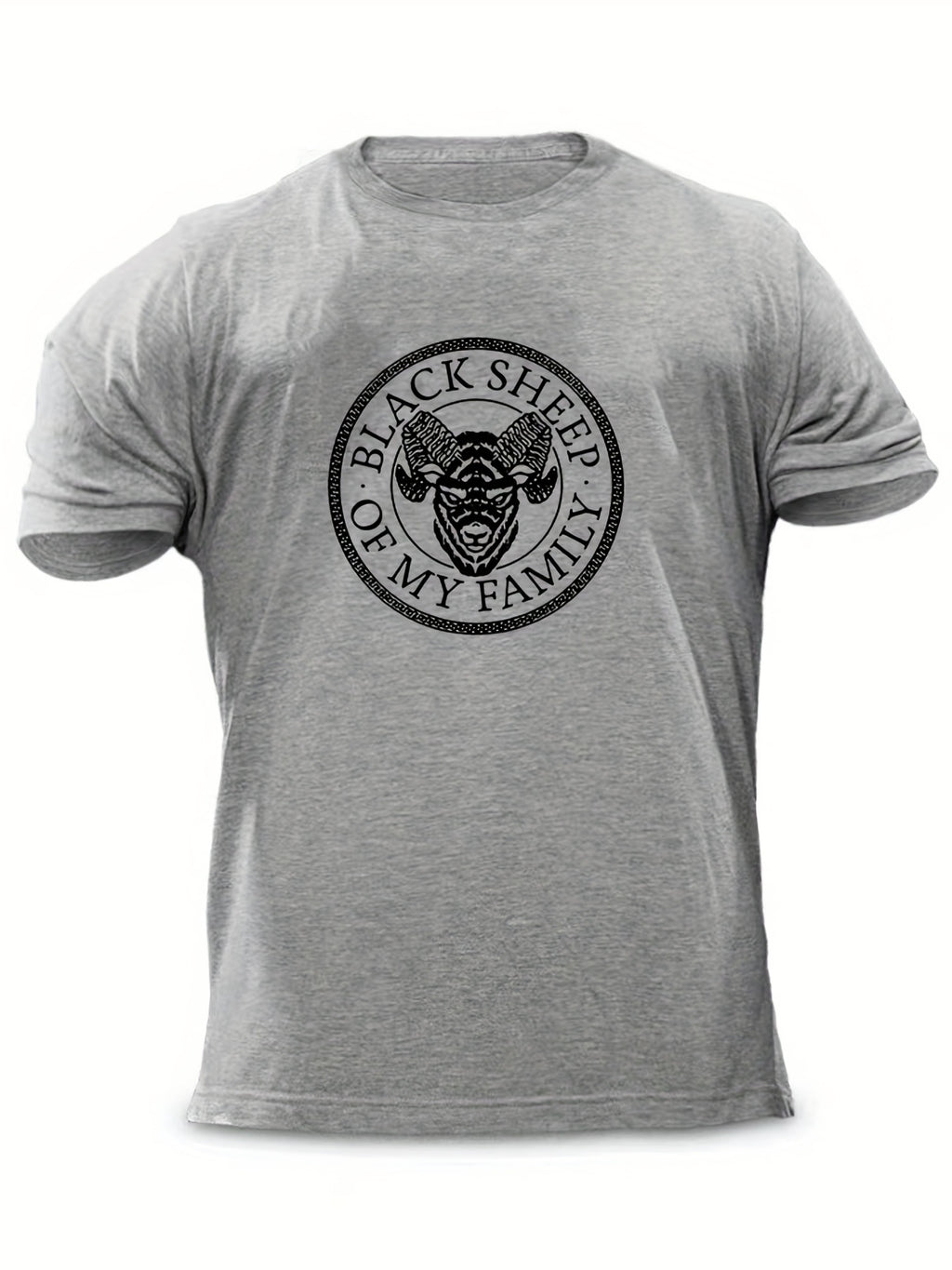 "Black Sheep Of My Family", Men's Sheep Graphic T-shirt, Casual Comfy Slightly Stretch Crew Neck Tee, Men's Clothing For Summer Outdoor