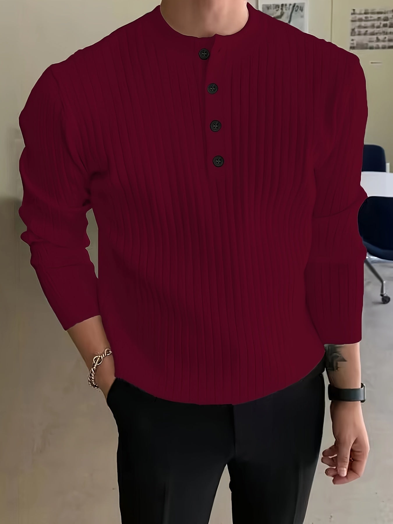 Mens Ultra-Soft Solid Knitted Ribbed Sweater - Thermal Insulation, Flexible Stretch, Classic V Neck, Easy Pullover - Designed for Men, Perfect for Fall and Winter Seasons