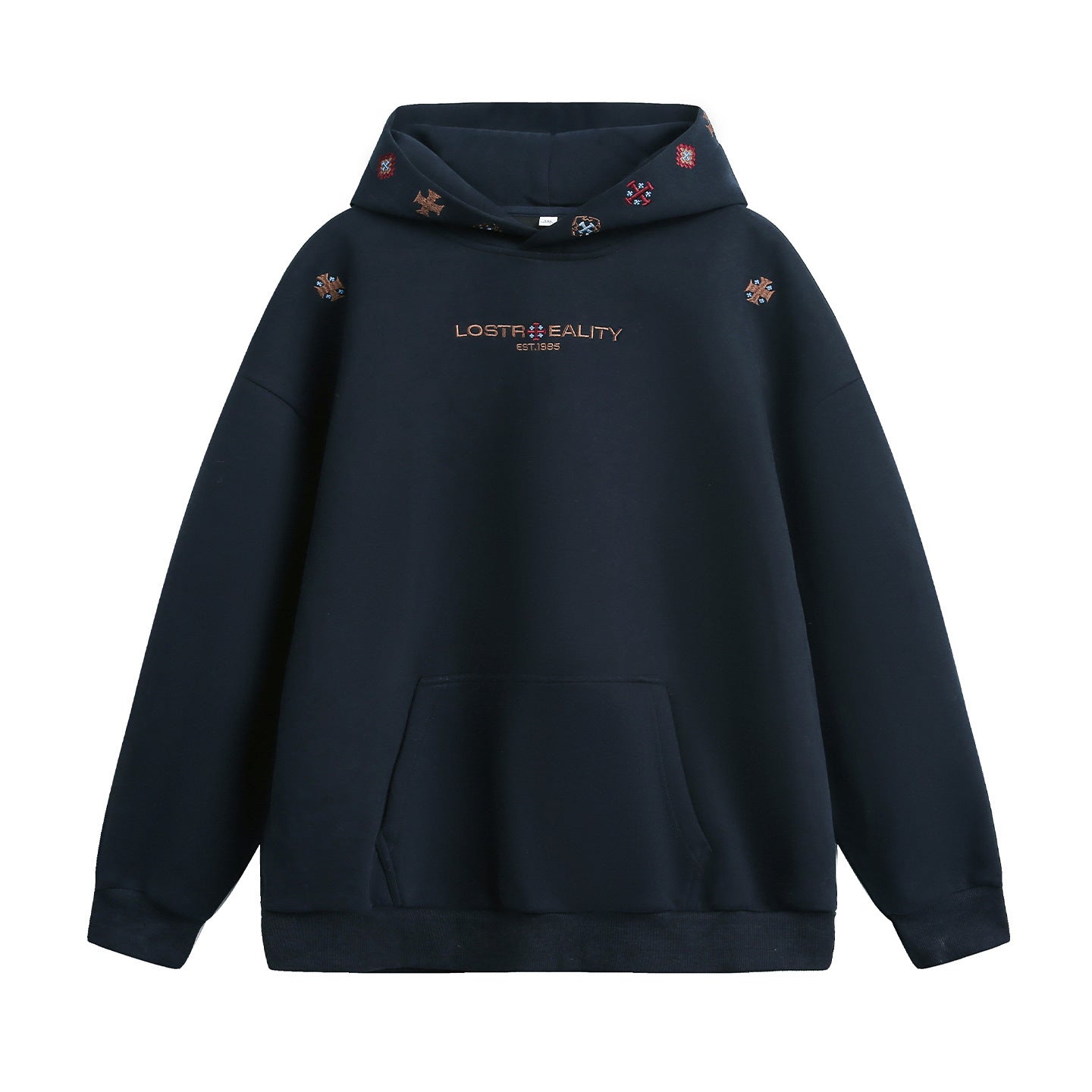 INS Ethnic-style Textured Embroidery Heavyweight Hooded Sweatshirt 