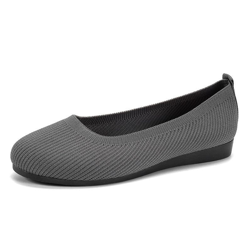 Round Toe Flats Shoes Casual Comfortable Soft Slip On Knit Mesh Shoes For Women 