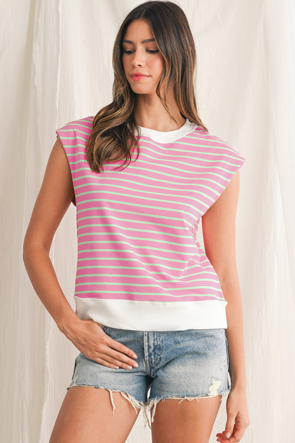 Sachet Pink Striped Contrast Trim Top 
