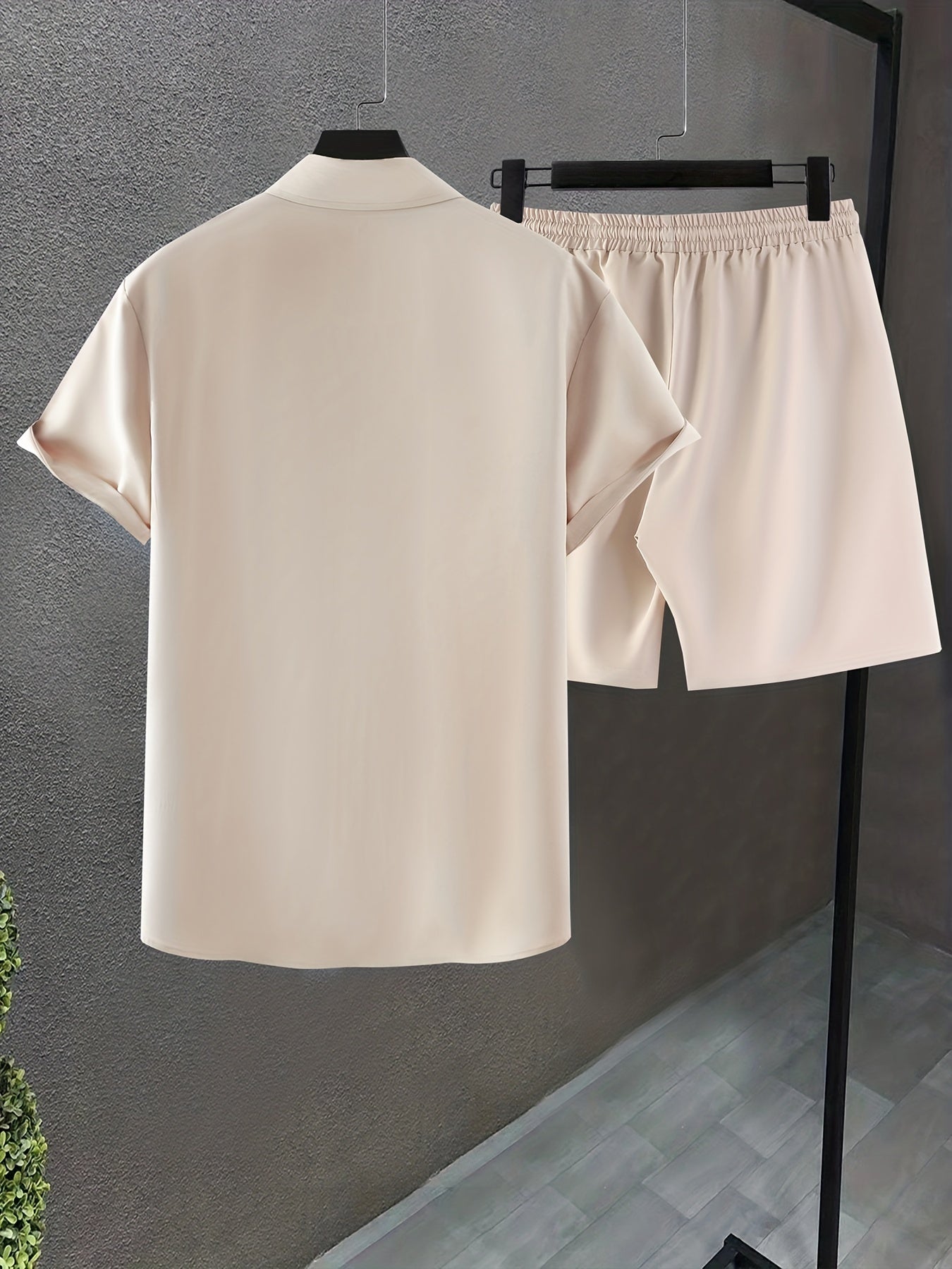 ''KING'' Crown Print Men's 2Pcs, Button Up Shirt And Drawstring Shorts Set For Summer