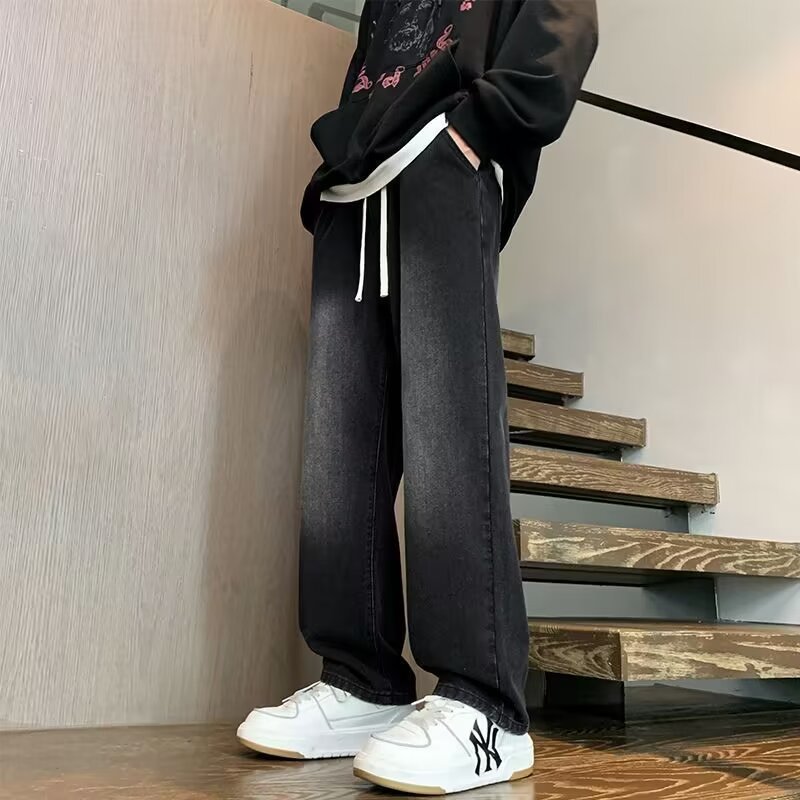 Japanese-style Drawstring Elastic-waist Jeans For Men 